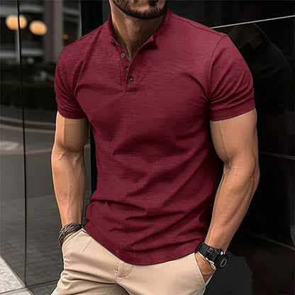 Sporty polo shirt with Henley collar for men