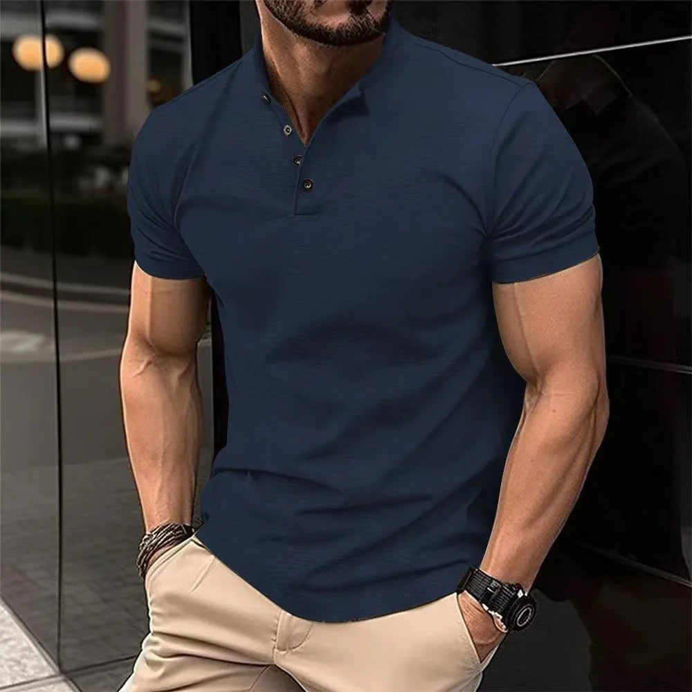 Sporty polo shirt with Henley collar for men