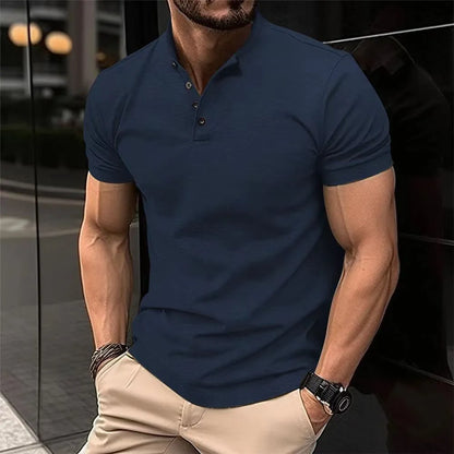 Sporty polo shirt with Henley collar for men
