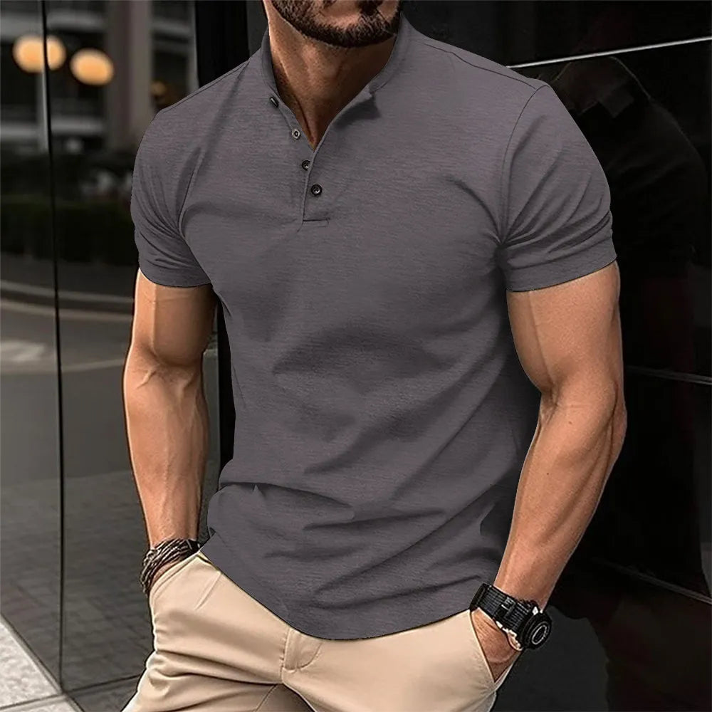 Sporty polo shirt with Henley collar for men