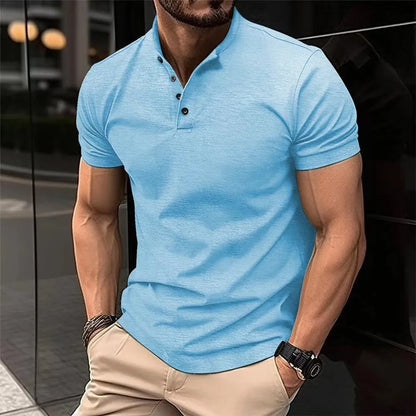 Sporty polo shirt with Henley collar for men