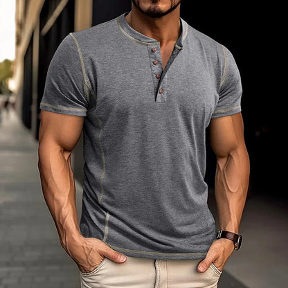 Short-sleeved retro Henley shirt for men