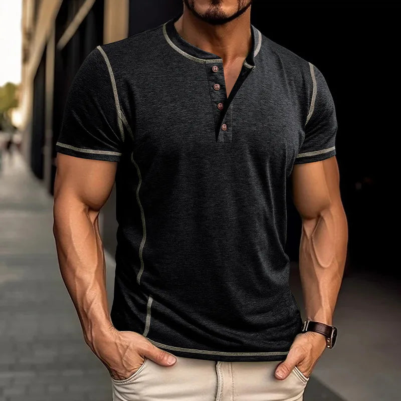 Short-sleeved retro Henley shirt for men
